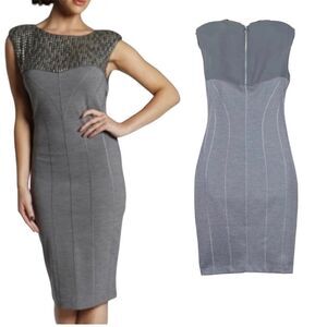 Ted Baker London Lamu Studded Wool Blend Gray Pencil Bodycon Dress Womens 2